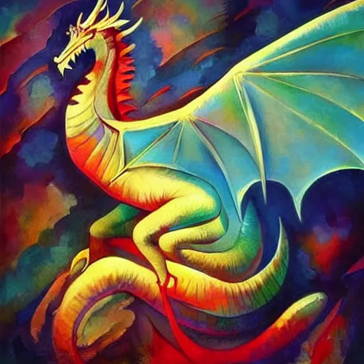 Prompt: Amazing dragon artwork, Kandinsky, Picasso, Artgerm