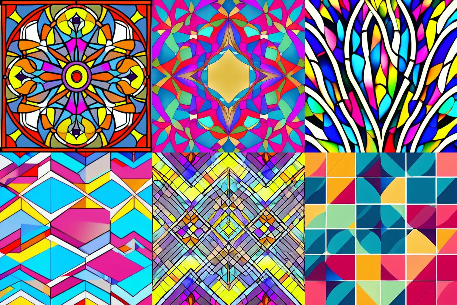 Prompt: beautiful colorful geometric designs, curves, gradient, line art, minimalist, stained glass