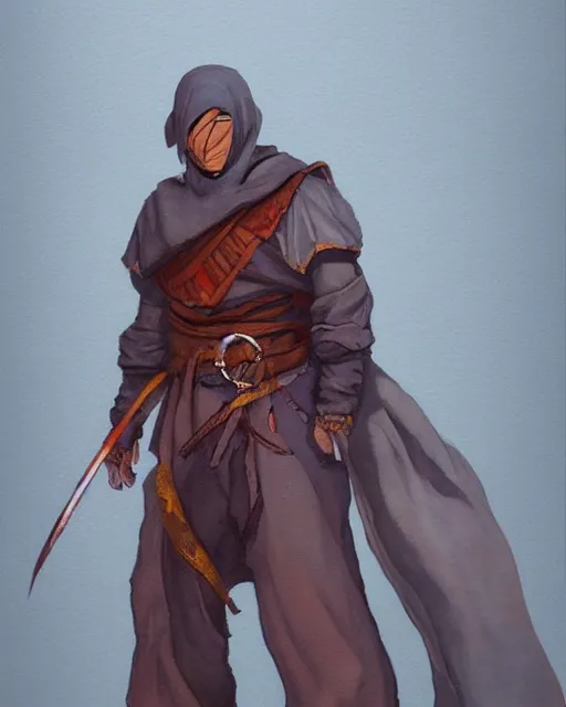 Image similar to a oil / watercolor painting full body character portrait of a cleric / ninja in the style of moebius in the style of leonard boyarsky trending on artstation deviantart pinterest furaffinity detailed photorealistic highlights and shadow hd 8 k post - processing high resolution