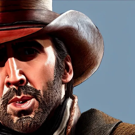 Prompt: nicolas cage in red dead redemption 2