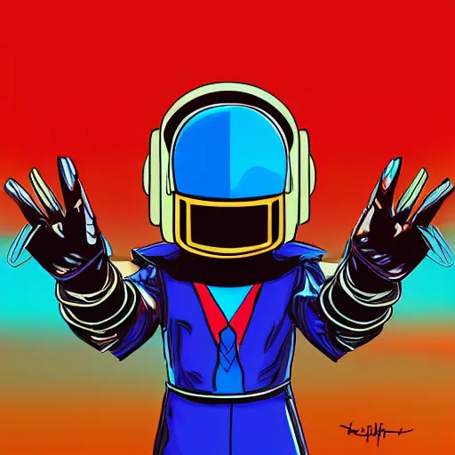 Image similar to shovel knight as daft punk, realist,4k, colorful, digital art