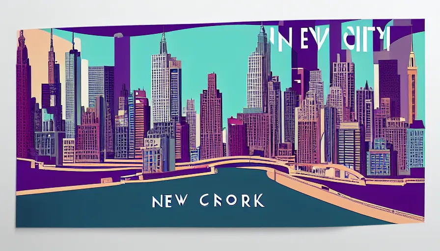 Prompt: new york city in 2141, art deco poster, material design