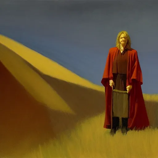 Prompt: sienna portrait of the redwinged angel of death wearing a crimson and sienna robe descending on the spirits in their graves jamie wyeth james gilleard edward hopper oil painting