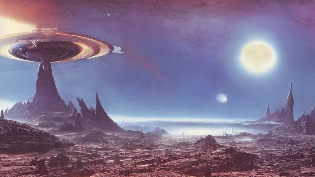 Image similar to alien planet, an empire in upheaval by arthur haas and bruce pennington, cinematic matte painting