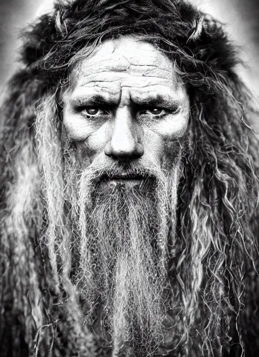 Image similar to Award winning Editorial photo of a medieval Native Liechtensteiners with incredible hair and beautiful hyper-detailed eyes wearing traditional garb by Lee Jeffries, 85mm ND 5, perfect lighting, gelatin silver process