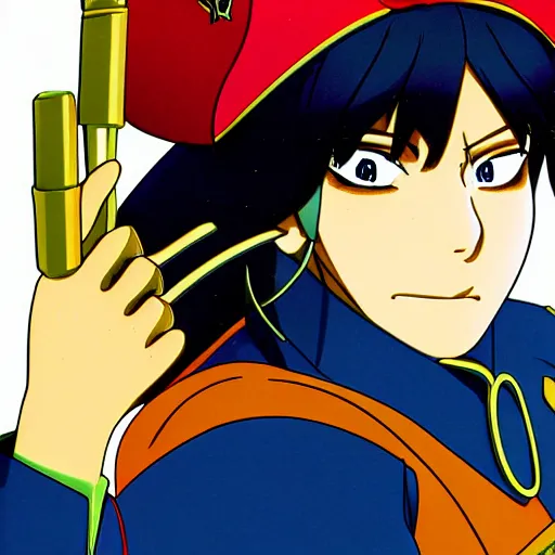 Image similar to close - up portrait of police woman, animation cel for anime movie, designed by haruhiko mikimoto, studio trigger, gainax, intense colors