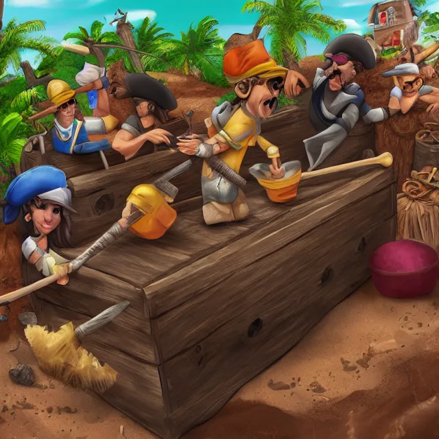 Image similar to pirates dig up chest, on island, detailed, 4 k