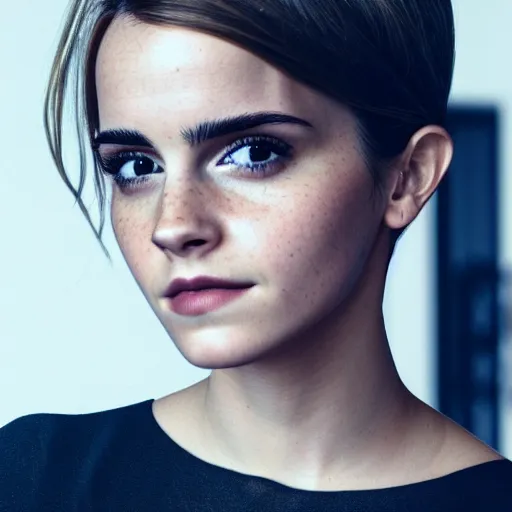 Image similar to a woman who is a combination of emma watson and kim kardashian, close - up