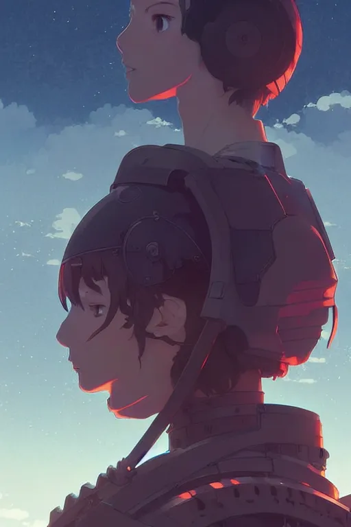 Image similar to portrait of a big medieval mech by ilya kuvshinov, cloudy sky background lush landscape ln illustration concept art anime key visual trending pixiv by victo ngai fanbox by greg rutkowski makoto shinkai takashi takeuchi studio ghibli