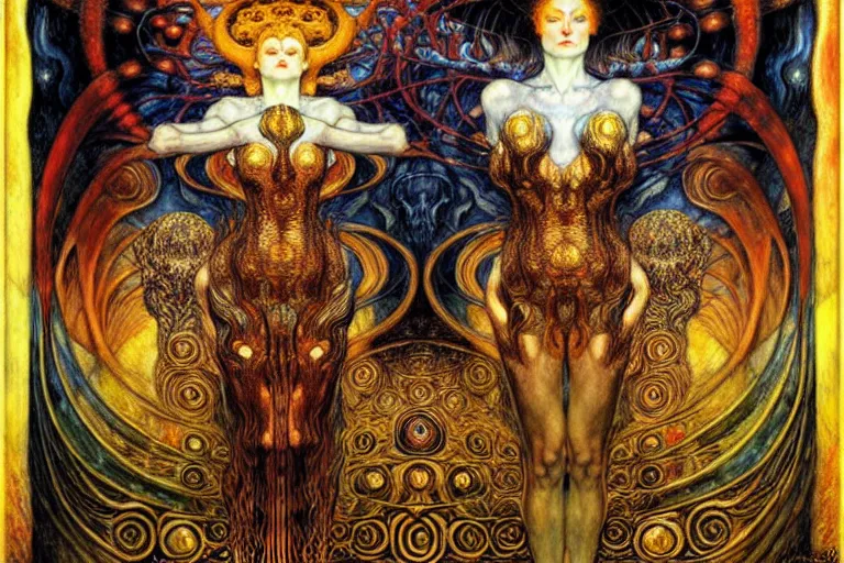 Image similar to Divine Chaos Engine by Karol Bak, Jean Delville, William Blake, Gustav Klimt, and Vincent Van Gogh, symbolist, visionary