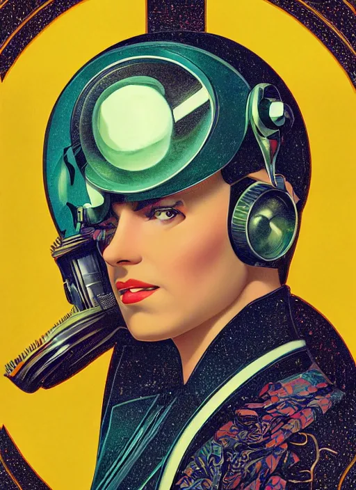 Image similar to photorealistic image of a retro futuristic portrait, art nouveau, by chris moore