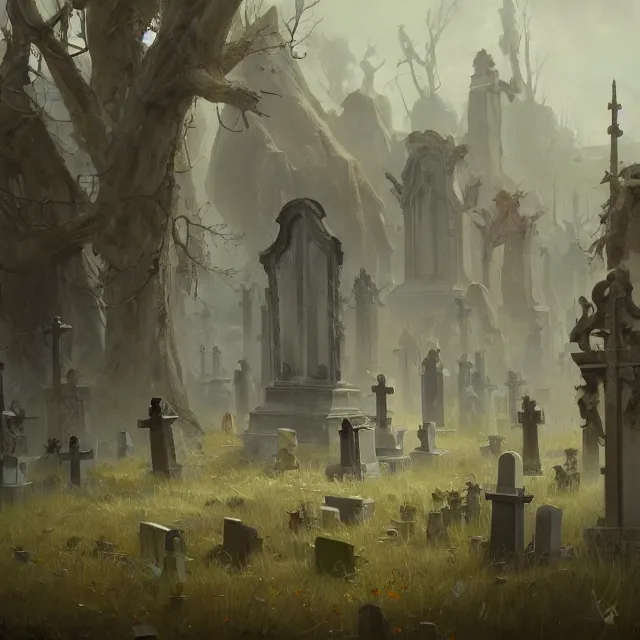 Prompt: a painting of cemetery breeding by greg rutkowski, dark fantasy art, high detail, trending on artstation