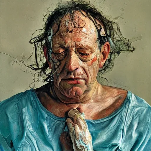 Image similar to high quality high detail painting by lucian freud and jenny saville, hd, god speaking the truth, turquoise