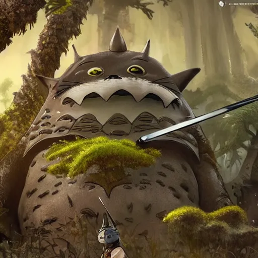 Prompt: totoro jedi slaying with lord, intricate detail, royo, klimt, miro, vallejo, frazetta, giger, whealan, hd, unreal engine,