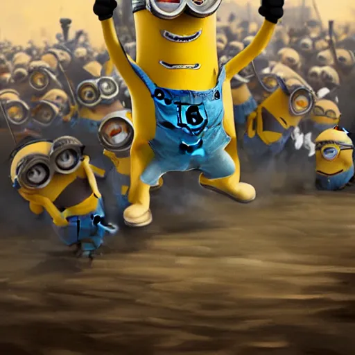 Prompt: an epic painting minion, military saluting with his arm to pay respect to fallen brothers, press f to pay respects meme, perfect composition, golden ratio, beautiful detailed, photorealistic, digital painting, concept art, smooth, sharp focus, illustration, artstation trending, octane render, unreal engine
