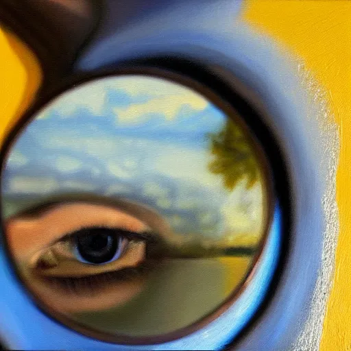 Image similar to camera taking a picture of its own broken lens through a mirror, hyper realistic painting, impasto by Angela Moulton, high quality reflections