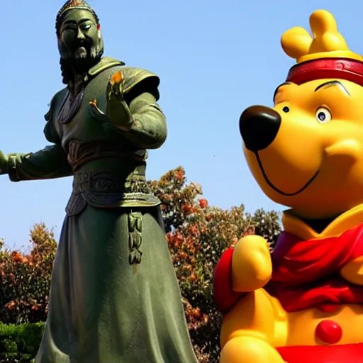 Image similar to statue of guan yu as winnie the pooh