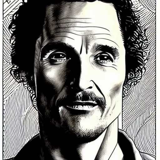 Image similar to “ matthew mcconaughey retro minimalist portrait by jean giraud, moebius starwatcher comic, 8 k ”