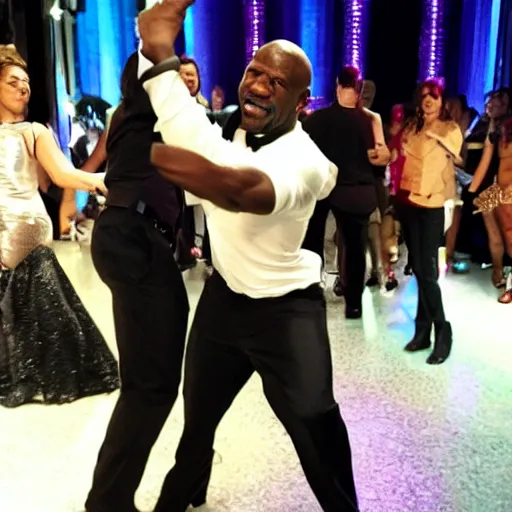 Prompt: a photograph of terry crews in high heels dancing the flamenco with terry crews, while terry crews watches