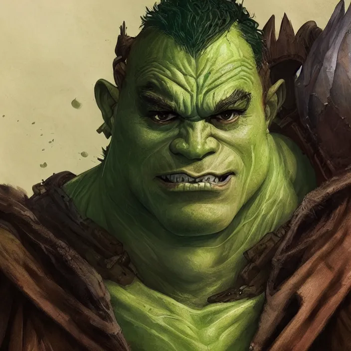 Prompt: “portrait of a tall male half-orc with green skin, orc wearing tattered mage robes and using magic, painted fantasy character portrait, D&D, highly detailed, digital painting, artstation, concept art, sharp focus, smooth, illustration, art by artgerm and greg rutkowski and alphonse mucha and craig mullins and James Jean and Andrei Riabovitchev and Marc Simonetti and peter mohrbacher”