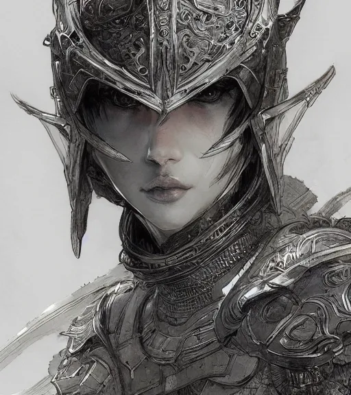 Image similar to portrait of anime woman in armor, pen and ink, intricate line drawings, by craig mullins, ruan jia, kentaro miura, greg rutkowski, loundraw