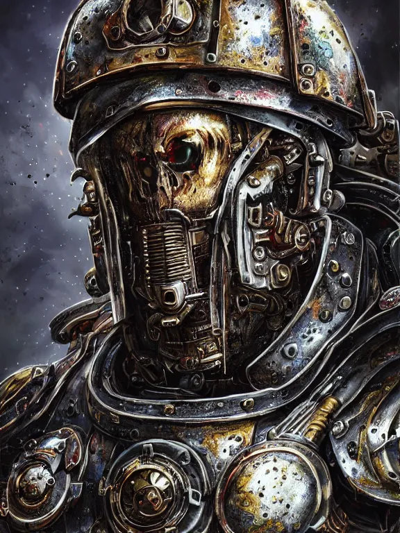 Prompt: portrait art of 8k ultra realistic cursed space marine,intricate smashed glass, detailed intricate ornate armour,decaying, cybernetic, full of colour, cinematic lighting, battered, trending on artstation, 4k, hyperrealistic, focused, extreme details,unreal engine 5, cinematic, masterpiece, art by ayami kojima, giger