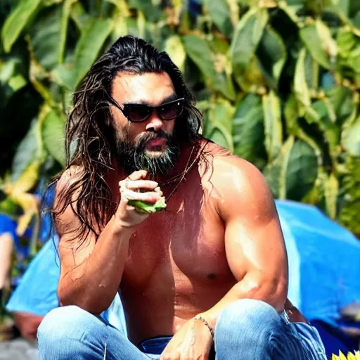 Image similar to Jason Momoa eating sunflower seeds in Candelaria in Tenerife