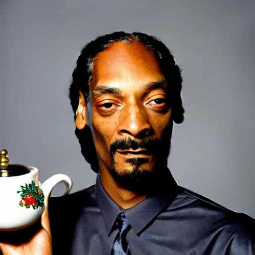 Prompt: Snoop Dogg holding a Teapot for a 1990s sitcom tv show, Studio Photograph, portrait, C 12.0