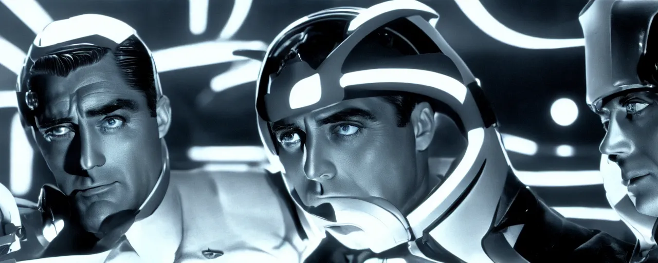 Prompt: a film still of Cary grant in tron high quality .