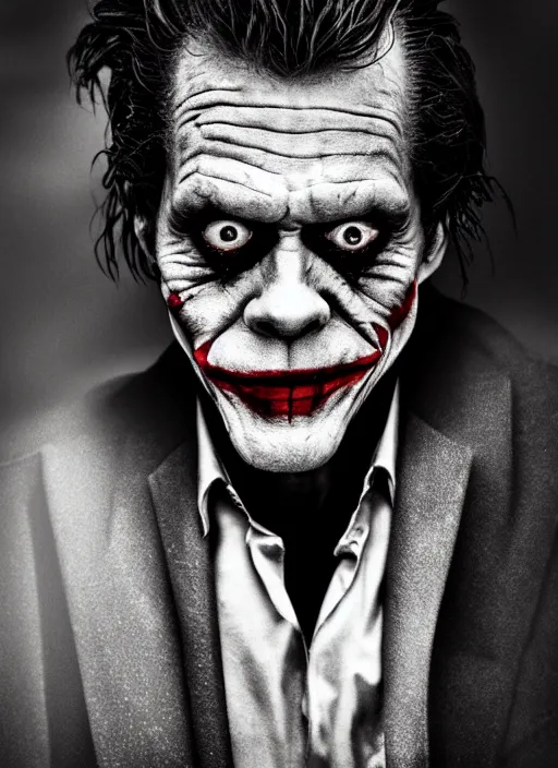 Image similar to photo of Willem Dafoe as the Joker by Lee Jeffries, head shot, detailed, award winning, Sony a7R