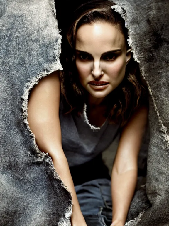 Image similar to hyperdetailed close shot of natalie portman, winds of winter, with ripped crop t - shirt, fine - face, pretty face