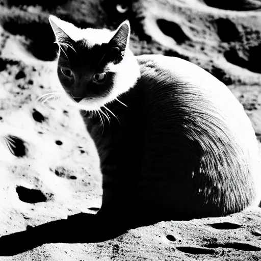 Image similar to black and white photo of a cat on the moon