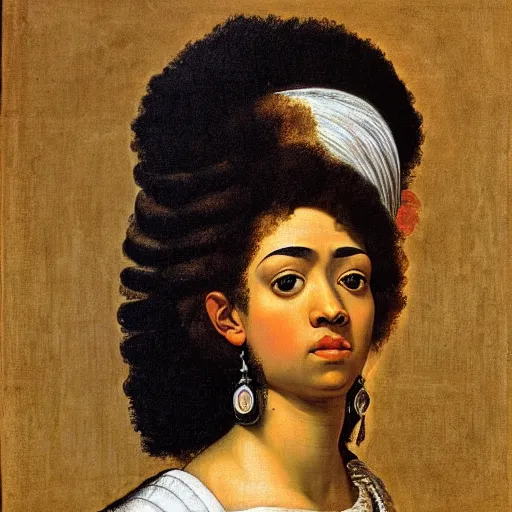 Image similar to portrait afro cleopatra painted by caravaggio