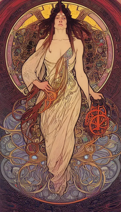 Image similar to The oracle of the dreaming, alphonse mucha, da vinci, Dan Mumford, Josan Gonzalez