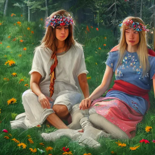 Image similar to midsommar 3, oil painting, ultradetailed, artstation, ultradetailed, digital painting, ultradetailed