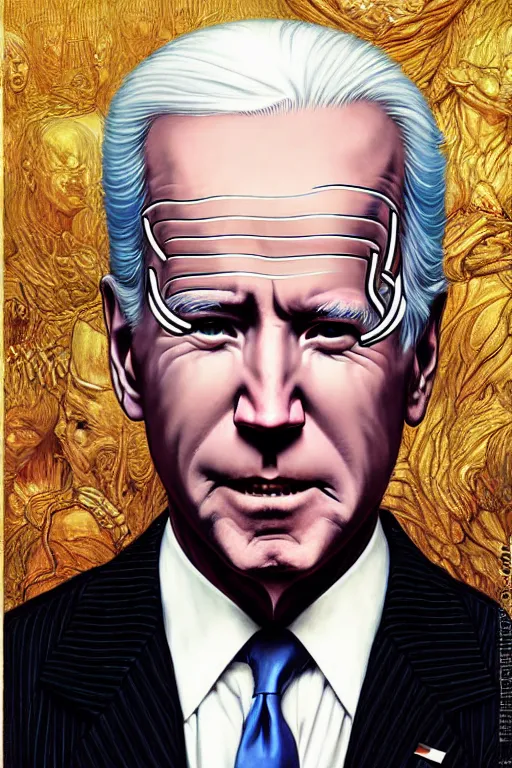 Image similar to portrait of joe biden goth cyborg with white hair in warhammer armor, art by kuvshinov ilya and wayne barlowe and gustav klimt and artgerm and wlop and william - adolphe bouguereau