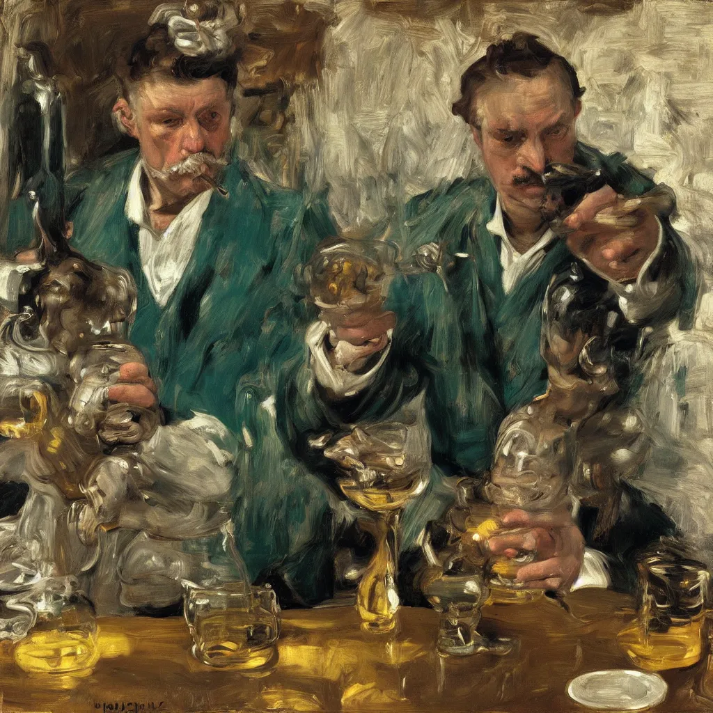 Image similar to high quality high detail painting by lucian freud, jenny savile, ilya repin and john singer sargent, bartender bear, turquoise, hd