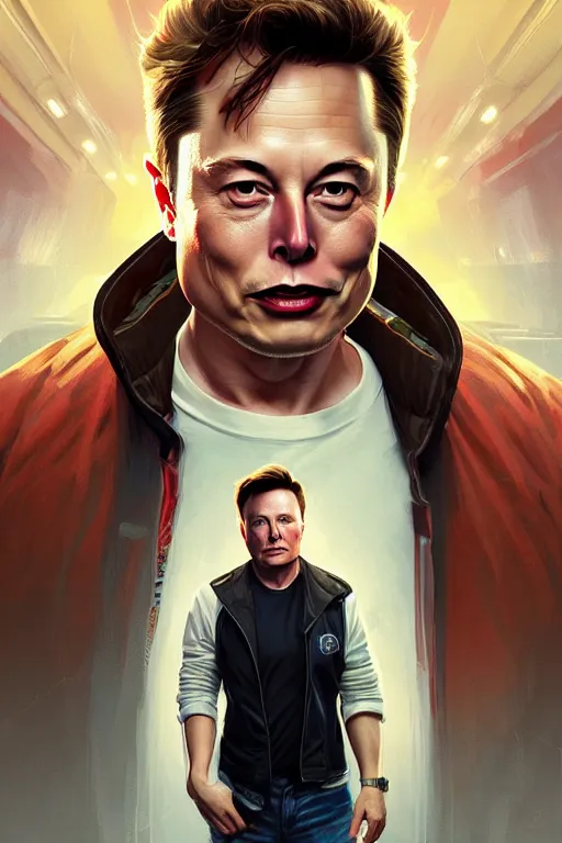 Image similar to elon musk as marty mcfly, realistic portrait, symmetrical, highly detailed, digital painting, artstation, concept art, smooth, sharp focus, illustration, cinematic lighting, art by artgerm and greg rutkowski and alphonse mucha