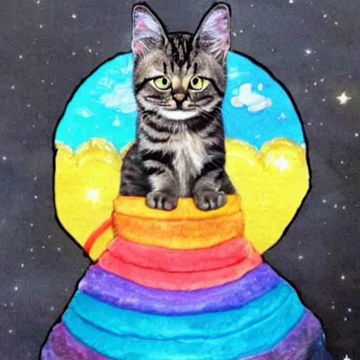 Image similar to cat riding a rainbow, galaxy, poptart