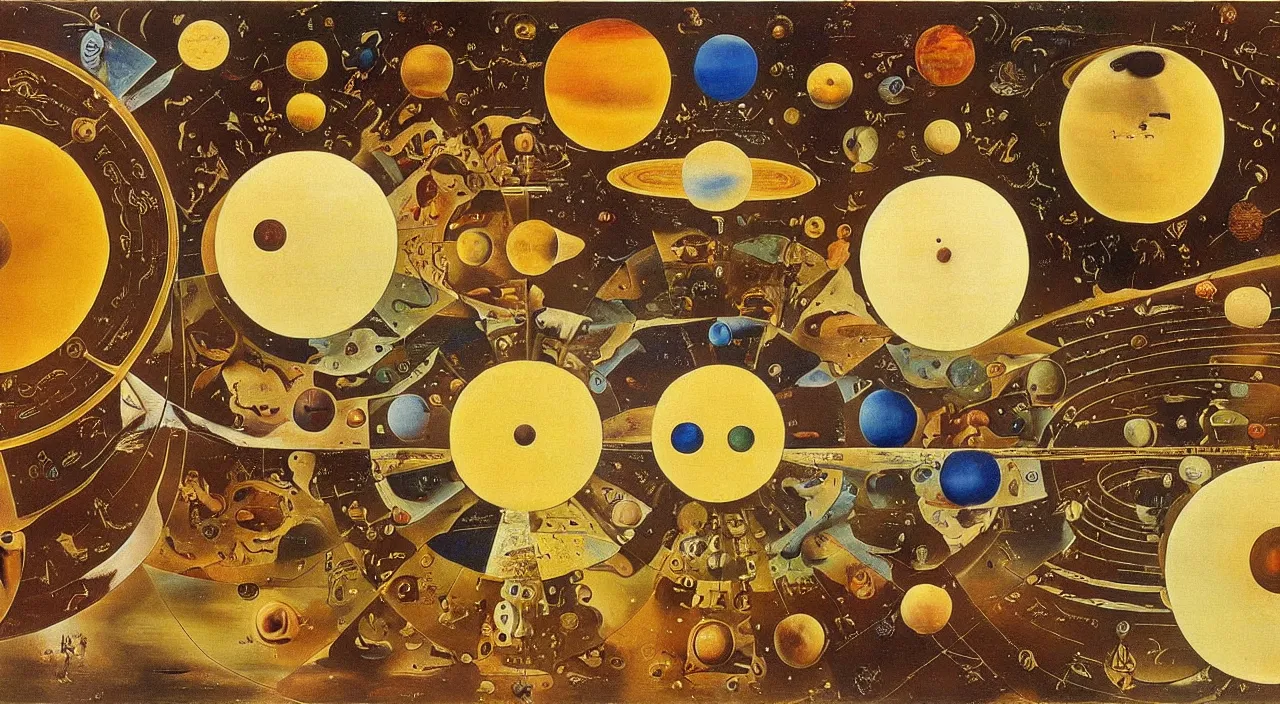 Image similar to clock shaped planets in a pan, salvador dali