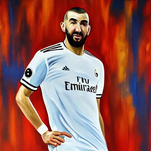 Image similar to an artistic portrait of Karim benzema, oil painting