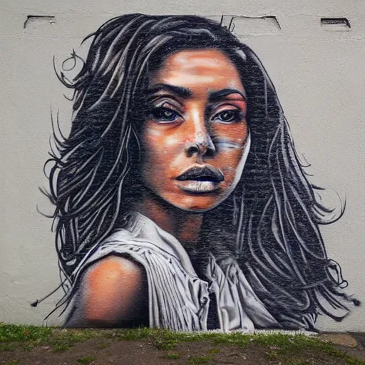 Image similar to a highly detailed portrait in the style of spray - painted street art