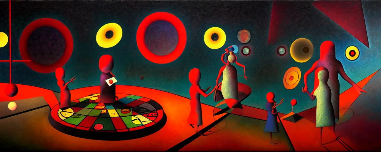 Image similar to hedonic treadmill, dark uncanny surreal painting by ronny khalil, shaun tan, and kandinsky, ixions wheel