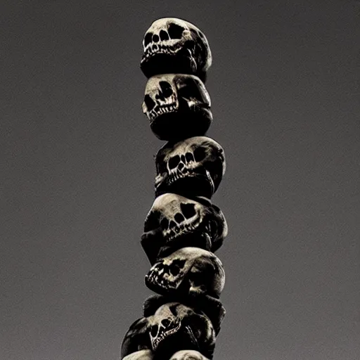 Prompt: vertical pile of 3 skulls vomiting black tar, anna and elena balbusso