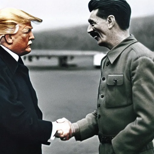 Image similar to photo of stalin and trump shaking hands, award winning photo, 3 5 mm camera, colour