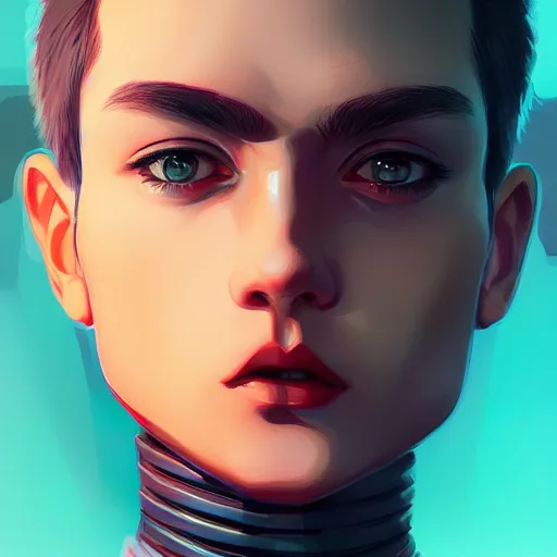 Image similar to portrait of cool boy with robot body by artgerm and ilya kuvshinov, close up, portrait, cinematic, elegant, artstation, intricate, highly detailed, digital painting, artstation, concept art, sharp focus, illustration, cyberpunk, cgsociety, 8 k