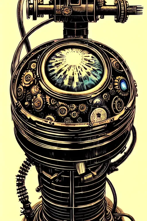 Image similar to steampunk cryo chamber containing an eyeball, high details, intricately detailed, by vincent di fate, inking, 3 color screen print, masterpiece, trending on artstation,, sharp, details, hyper - detailed, hd, 4 k, 8 k