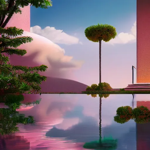 Prompt: minimalistic, hyperrealistic surrealism, award winning masterpiece with incredible details, infinity pool, a surreal vaporwave liminal space, highly detailed, trending on ArtStation