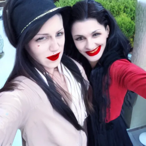 Prompt: a woman,a vampire taking a sellfie