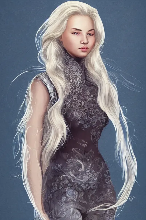 Prompt: full body portrait of a beautiful russian teenager with short platinum blonde hair, illustration, trending on artstation, HD, D&D 4k, 8k, intricate detail, character design